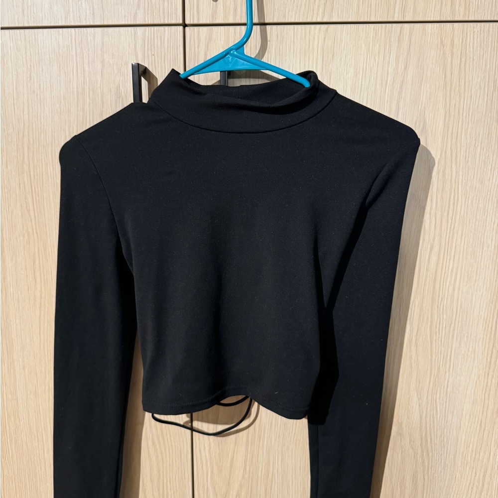 Black Crop Bodysuit with Mandarin Collar